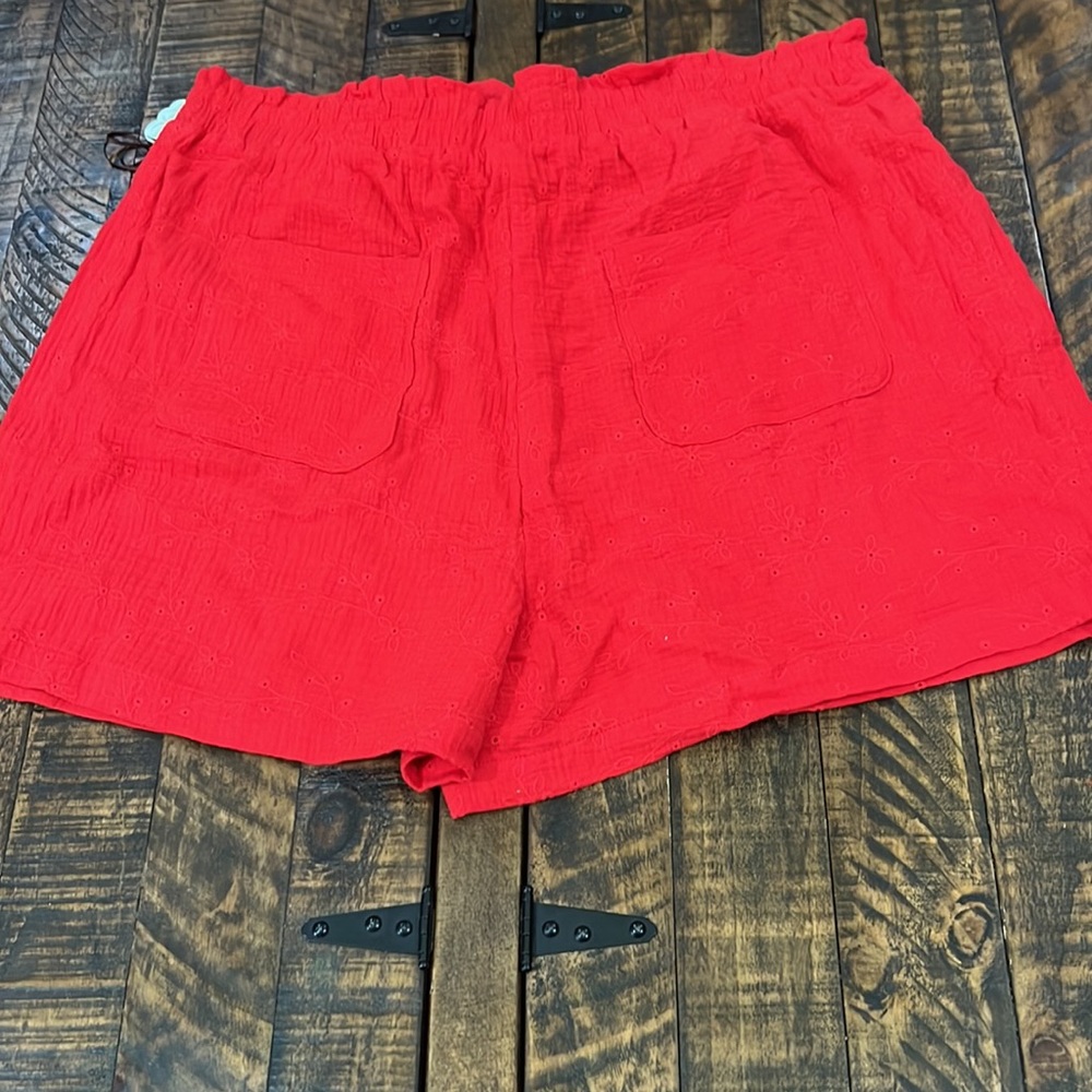Knox Rose Tie front elastic waist paper pag casual shorts in rebel Red size 2X - Picture 7 of 11